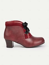 abordables Années 1950-Bottines bordeaux d&#039;inspiration victorienne des années 1900 pour femmes – bottines à talons à lacets en similicuir avec nœud en ruban pour un usage quotidien et des tenues vintage