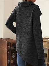 preiswerte Damen Einfache Oberteile-Damen Pullover Mode Täglich Lässig Einfarbig Gerippt Kapuze Gestrickt Langarm Normale Oberteile Stricken Täglich Ferien Ausgehen Schwarz Wein Herbst Winter