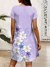 preiswerte Blumenkleid-Damen Minikleid Freizeitkleid T-Shirt-Kleid Sommerkleid A Linie Kleid Elegant Urlaub Lässig Normale Passform Blumen Grafik Kurzarm V Ausschnitt Rosa Blau Purpur Grün Sommer Frühling