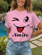abordables T-shirt Humor &amp; Citations-Femmes T-shirt Cœur Graphique Lettre ancien Élégant Classique Manche Courte Col ras du cou Col rond Hauts Réguliers Quotidien Week-end Imprimé Noir Blanche Jaune Rose Claire Rouge Été