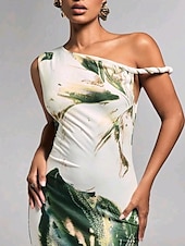 abordables Robes fleuries élégantes-Femmes Robe Longue Maxi Robe Robe Imprimée Mode Extérieur Sortir Week-end Coupe régulière Fleur Sans manches Une Épaule Violet Vert Été
