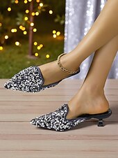 billiga Nattlivsfest-Svarta paljettfärgade spetsiga mules för kvinnor - glittriga slip-on-klackar för fest, nattliv, klubbar och cocktailevenemang