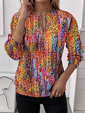 voordelige Kunst &amp; Design Tops-Dames Quarter Zipper Sweater Grafisch Abstract Casual Lange Mouwen Ronde Hals Reguliere Tops Street Dagelijks Gebruik Half Print Rood Blauw Paars Groen Herfst Winter