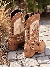 abordables Cowboy et bottes occidentales-Bottes western brodées pour femmes avec franges et pompons – bottes bohème chic pour le travail à la ferme et les sorties décontractées