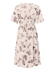ieftine Rochii-Pentru femei Mărime Plus Rochie casual Floral În V Manșon scurt Vară Primăvară Elegant Modă Modern Casual Rochii Midi Zilnic Concediu Rochie