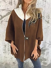 preiswerte Trenchcoats-Damen Mantel Freizeitjacke Warm Bequem Patchwork Reißverschluss Mode Modern Lässig Farbblock Ausgehen Wochenende Reisverschluss Regulär Stehkragen Normale Passform Dreiviertelarm Oberbekleidung