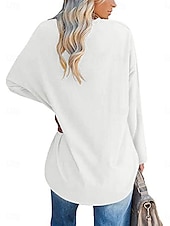 economico T-shirt semplice-Camicia da donna in 100% cotone blouse colore solido stilosa casual maniche lunghe colletto rotondo regolari top quotidiano nero bianco giallo rosa primavera autunno pre-autunno