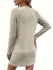 abordables Robes en tricot-Femmes Mini Robe Robe Tricot Robe Décontractée Robe d&#039;Hiver Mode Moderne Quotidien Date Week-end Coupe régulière Uni manche longue Col en V Noir Abricot Printemps Automne Hiver