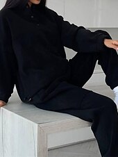 olcso Női pulóverek-Női Divat Utcai sikk Tracksuit Nadrág szettek Hosszú ujj Állógallér Sima Hétköznapi viselet Randi Fekete Burgundi vörös Szürke Tavasz &amp; Ősz Normál