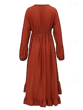 abordables Vestido Boho Occidental-Mujer Vestido Midi Vestido bohemio Vestido occidental Moda Moderno Exterior Vacaciones Festivos Ajuste regular Plano Manga Larga Escote en Pico Naranja Verano