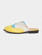 abordables Women's Clogs &amp; Mules-Women's 1950s Vintage Colorblock Wingtip Mule Oxford Shoes - Yellow Blue Slip-On Lace-Up Flats for Casual Street Style, Outings and Weekend Travel