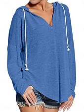 abordables Hauts Simples-Femmes Sweat à capuche Uni Occasionnel manche longue À capuche Hauts Réguliers Rue Tenue Quotidienne Noir Rose Claire Bleu Gris Automne Hiver