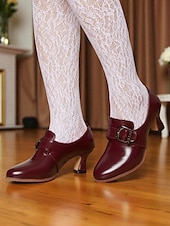 billige 1920-tallet-Retro brune damesko med imitert skinn – pumps inspirert av 1930-tallet for elegant kontorantrekk og antrekk i vintagestil