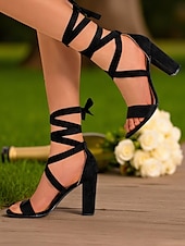 preiswerte Nachtleben Party-Beige Damen-Sandalen mit Blockabsatz und Schnürung – Riemchen-Partyschuhe mit offener Spitze für das Nachtleben und Abendveranstaltungen
