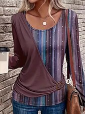 billiga Konst &amp; Design t-shirt-Dam Boho skjorta Leopard Stylish Modern Ledigt Långärmad Rund hals Vanliga toppar Lappverk Mönster Blå Purpur Grön Sommar Höst Vinter