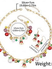 baratos Colar Feminino-Conjunto de joias com pingentes de Natal para mulheres - colar de corrente de ouro, pulseira e brincos com sino festivo e pingentes de pérola, acessórios elegantes para festas de fim de ano para