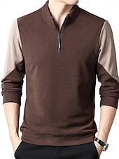 billiga Herrarnas Elite Tröjor &amp; Koftor-Herr Tröja Långärmad Hög hals Vår Höst Vinter Dagligen Dragkedja Lappverk Utomhus Semester Hem Svart Brun Khaki grön Topp t-shirt för män