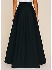 economico Tailleur pantalone della mamma-Abito da sposa elegante a trapezio con gonna a ruota nera, lunghezza pavimento, in raso tinta unita, con cintura e cerniera laterale, 2025