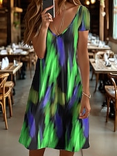 levne Umění a design šaty-Dámské Mini šaty Pletené šaty Volnočasové šaty Tričkové šaty Letní šaty Elegantní prázdniny Na běžné nošení Plážové Běžný Grafika Geometrický Abstraktní Krátký rukáv Do V Černobílá Žlutá Světl