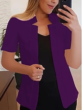 abordables Blazers et Costumes-Femmes Blazer Confortable Respirant Coupe ajustée Mode Moderne Uni Travail Quotidien Régulier Col montant Coupe régulière Manches courtes Vêtements d&#039;extérieur Noir Blanche Jaune Été