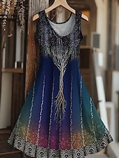 cheap Boho Dress-Women&#039;s Tree of Life Merkabah Mini Dress Sundress A Line Dress Vacation Casual Boho Wedding Party Going out Regular Fit Floral Graphic Leaf Sleeveless U Neck Yellow Red Blue Summer Spring