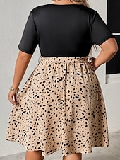 ieftine Rochii-Pentru femei Mărime Plus Rochie casual Leopard În V Manșon scurt Primăvară Toamnă Elegant Modă Modern Casual Rochie mini Zilnic Concediu Rochie