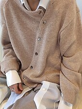 tanie Kardigany i odzież wierzchnia-Damskie Sweter Sweter rozpinany Moda Moda miejska Codzienny Jednokolorowe Prążkowany Otwarty przód Dzianiny Asymetryczne obszycie Długi rękaw Zwykłe topy Robić na drutach Święto Wyjściowe Weekend