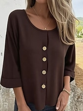 ieftine Topuri simple pentru femei-Pentru femei Bluză Culoare solidă Stilat Casual Manșon Lung Stil Nautic Topuri obișnuite Zilnic Negru Alb Maro Caisă Albastru Deschis Vară Primăvară