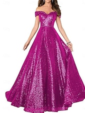 A-Line Evening Gown Elegant Dress Formal Performance Floor Length Short Sleeve Off Shoulder Sequined Backless with Pleats cheap Long Dresses & Gowns-A-Line Evening Gown Elegant Dress Formal Performance Floor Length Short Sleeve Off Shoulder Sequined Backless with Pleats