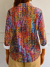 abordables Hauts d&#039;Art et de Design pour Femmes-Femmes Chemise A Ombre Graphique Élégant ancien Tropical manche longue Col de chemise Hauts Réguliers Travail Quotidien Boutons Imprimé Bleu Violet Orange Vert Été Printemps
