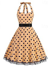 ieftine Rochii-Epocă 1950 rockabilly Lungime Genunchi Rochie Flapper Rochii O rochie de linie Buline Mulată Gâtul halter Pentru femei Halloween Carnaval ziua îndragostiților Petrecere Casual Petrecere ceai Adulți