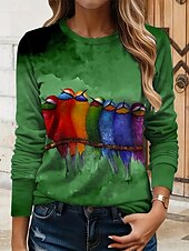 ieftine Tricou cu animale-Paște Pentru femei Tricou Ombre Grafic Animal Epocă Stilat Clasic Manșon Lung Stil Nautic Rotund Topuri obișnuite Zilnic Imprimeu Roșu-aprins Albastru piscină Trifoi Gri Vară Primăvară Toamnă
