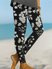 abordables Imprimé Floral-Femmes Leggings Vacances ancien Style Ethnique Longueur complète Taille haute Fleuri Graphique Impression 3D Séchage Rapide Respirabilité Doux Élastique Extérieur Maison Décontracté Noir bleu marine