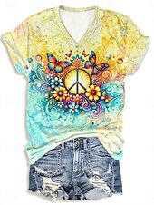 abordables T-shirt Animaux-Femmes T-shirt Graphique Animal ancien Occasionnel Manche Courte Col en V Hauts Réguliers Quotidien Week-end Imprimé Jaune Vert Été Printemps