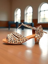 economico Scarpe per balli latini-Scarpe da ballo latino in raso nero da donna - tacchi a spillo con cinturino a T per principianti e professionisti, ideali per salsa, rumba e sessioni di pratica
