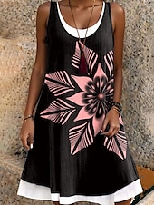 economico Arte &amp; Design Abito-Per donna Mini Abito Vestito Estivo Abito a trapezio Abito a spalle scoperte Vacanza Casual Boho Quotidiano Vestibilità regolare Floreale Grafico Senza Maniche Girocollo Bianco Rosa Blu Viola Estate