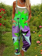 olcso nyomtatott jumpsuit-Női Overall Aktív Grafika Ujjatlan Széles lábszár Nyomtatott Vakáció Utca Laza öltözet Sárga Rubin Medence Nyár