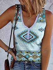 abordables Débardeur Boho-Femmes Débardeur caraco Graphique Géométrique ancien Tropical Élégant Sans manches Sans manches Col en V Hauts Réguliers Quotidien Imprimé Bleu Violet Kaki Été Printemps