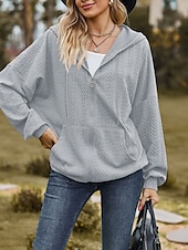 billige Teksturert hettegensere og sweatshirt-Dame Hettegensere med glidelås عادي Gatemote Fritid Langermet Med hette Vanlige topper Gate Ferie Ut på byen Glidelås Lomme Lys Rosa Svart Vin Navyblå Blå Høst Vinter