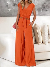 Mulheres Moda Roupa de rua Diário Conjuntos de calças Manga Curta Decote V Côr Sólida Cordões Casual Diário Preto Azul Marinho Escuro Azul Marinha Verão Normal baratos Blusas femininas-Mulheres Moda Roupa de rua Diário Conjuntos de calças Manga Curta Decote V Côr Sólida Cordões Casual Diário Preto Azul Marinho Escuro Azul Marinha Verão Normal