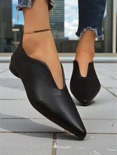 abordables Chaussures sans lacet et mocassins femme-ballerines à bout pointu en similicuir marron pour femmes – mocassins minimalistes à enfiler en V, tenues de bureau élégantes et décontractées au quotidien