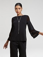 economico Bluse e camicie-Maglietta girocollo in chiffon modal da donna, maniche lunghe, casual, per uscire, primavera e autunno