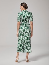 economico Abiti floreali-Per donna Femminile Vestito Casual Abito Midi Eco Green sabbia calda Blu Manica Corta Geometrico Estate Scollo a V Stampa XS S M