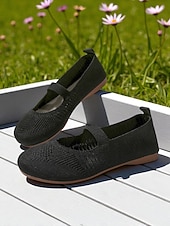 olcso Női lapos sarkú cipők-női széles orrú, flyknit Mary Jane lapos sarkú cipő – kényelmes, lélegző, hétköznapi viseletre, kerti sétákra és hosszú állásidőre