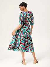 abordables Robes décontractées-robe longue cintrée à manches chauve-souris abstraites et colorées
