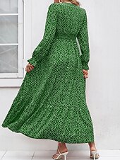 preiswerte Elegante Blumenkleider-Damen Langes Kleid Maxikleid Freizeitkleid Druckkleid Mode Modern Täglich Strand Wochenende Normale Passform Blume Langarm V Ausschnitt Schwarz Rote Blau Grün Sommer Frühling Herbst