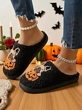 tanie Dla kobiet-damskie kapcie polarowe na Halloween z motywem buldoga francuskiego i dyni - wygodne pluszowe kapcie domowe dla kobiet i nastolatek, idealne na jesień, jako prezent świąteczny i do wygodnego