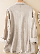 preiswerte Blazer &amp; Anzüge-Damen-Blazer aus Baumwollleinen, bequem, atmungsaktiv, Tasche, lässig, einfarbig, fürs Büro, Straße, lässig, Alltagskleidung, einreihig, normal, Umlegekragen, normale Passform, langärmelig, Oberbekleidung, weiß, grün, beige, Sommer
