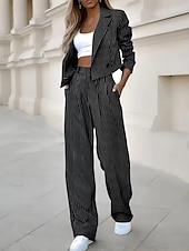 abordables Ensembles chemisiers pour femmes-Femmes Mode Quotidien Ensembles deux pièces Ensembles de Pantalons manche longue Col de chemise Rayé Imprimé Bureau Noir Bleu Gris Été Coupe régulière
