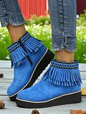 abordables Bottines-Femmes Bottes Quotidien Broderie Bottines Gland Broderie Compensé Bout Rond Vacances ancien Occasionnel Faux daim Fermeture éclair Noir Bleu Marron